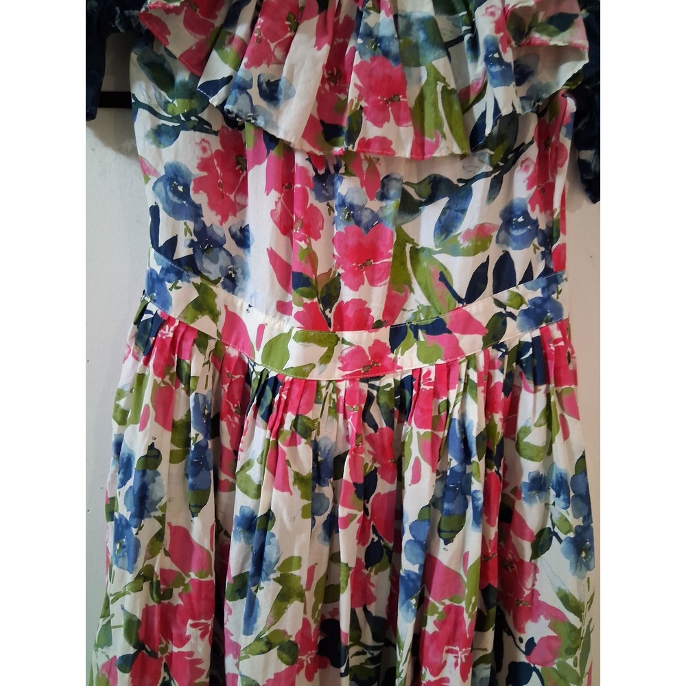 MISA Los Angeles Floral Tie Dye Ruffle Off Shoulder Maxi Dress Pink Blue Size M - Picture 5 of 9